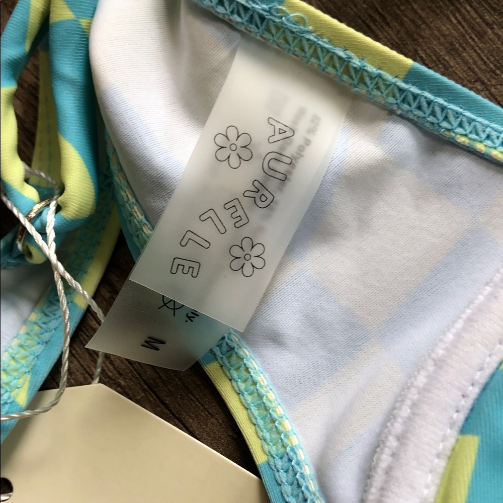 Aurelle Swim Riza Blue and Yellow Checkered Swim Top NEW - Picture 5 of 7